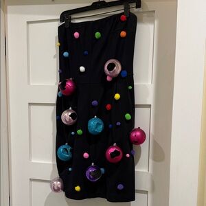 Ball Buster Costume, Black Strapless Dress with Colorful Pom Poms and Ornaments